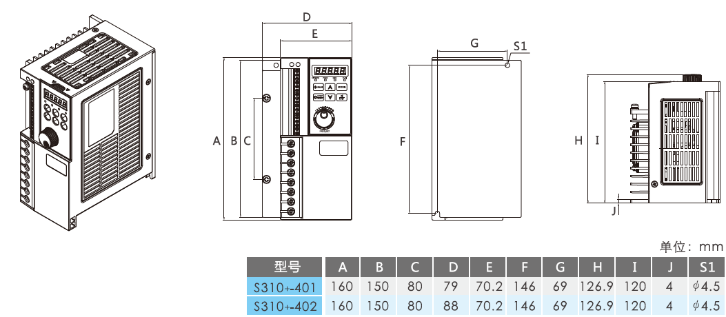 S310+-401-H3BCD  0.75KW變頻器 - TECO東元電機(jī) | 變頻器·伺服電機(jī)·減速機(jī)·電機(jī)解決方案