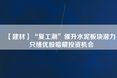 【建材】“復(fù)工潮”催升水泥板塊潛力 4只績優(yōu)股暗藏投資機會