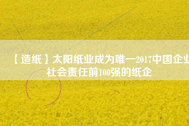 【造紙】太陽紙業(yè)成為唯一2017中國企業(yè)社會責(zé)任前100強的紙企