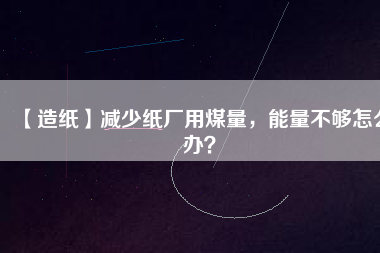 【造紙】減少紙廠用煤量，能量不夠怎么辦？