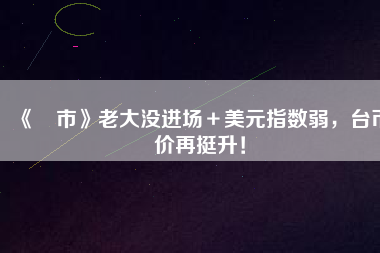 《匯市》老大沒進場＋美元指數(shù)弱，臺幣匯價再挺升！